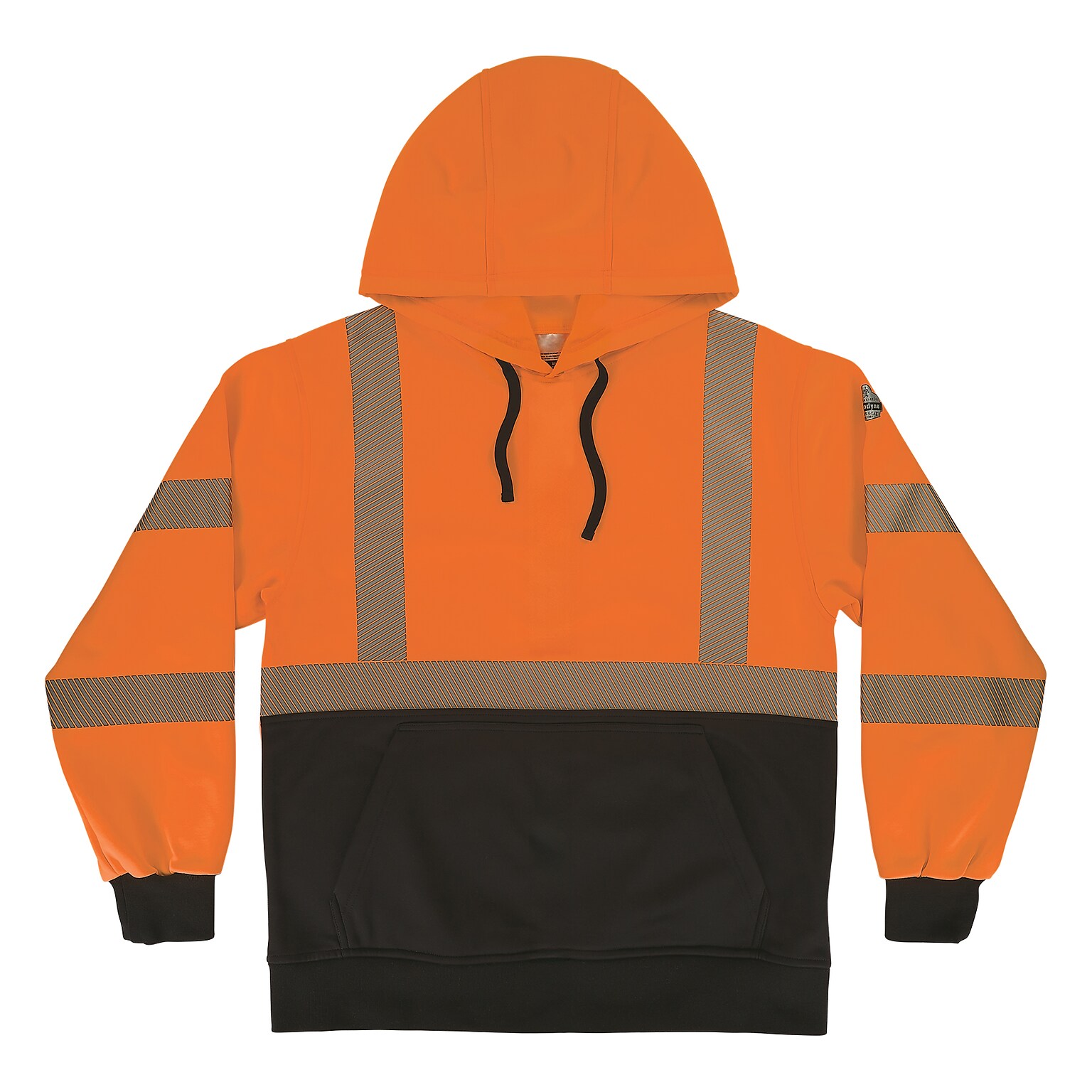 GloWear 8317BK High Visibility Long Sleeve Black Bottom Hooded Sweatshirt, ANSI Type R, Class 3, Orange, 3XL (22987)