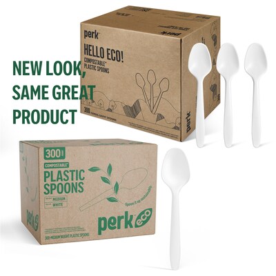 Perk™ Eco Compostable PLA Spoon, Medium-Weight, White, 300/Pack (PK56203)