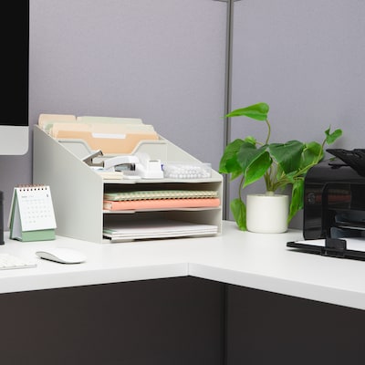 Mind Reader 5-Compartment Plastic Desk Tray, Beige (ANCHBOX5-BEI)