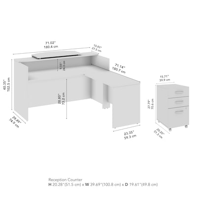 Bush Business Furniture Arrive 72"W L Shaped Reception Desk with Counter and Mobile File Cabinet, Natural Elm (ARV010NE)