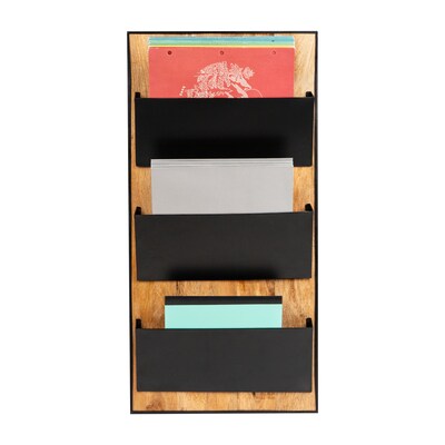 Mind Reader 3-Compartment Wood and Metal Wall Mountable Wall File, Letter/Legal Size, Black (WALLPOCKET-BLK)