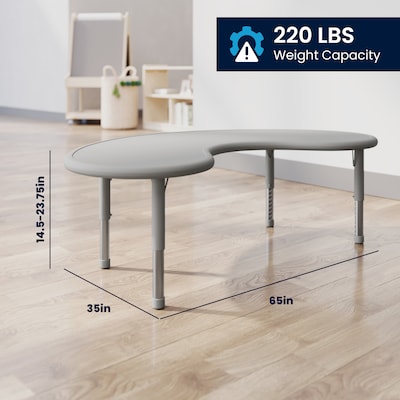 Flash Furniture Emmy Half Moon Activity Table Set, 65" x 35", Height Adjustable, Soft Gray (YCX42MOONTBSGYE)
