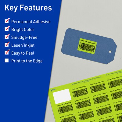 Avery Laser/Inkjet Multipurpose Rectangle Labels, 1.25 x 1.75, Bright Green, 1280/Pack (94226)