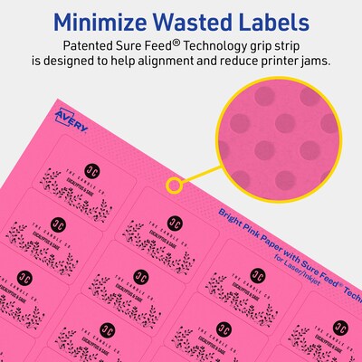 Avery Laser/Inkjet Rectangle Multipurpose Labels, 1.25" x 1.75", Bright Pink, 1280/Pack (94226)