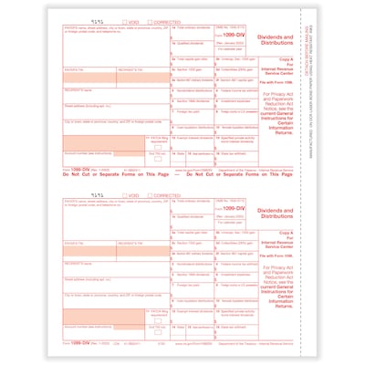 ComplyRight® 2023 1099-DIV Tax Form, Federal Copy A, 2-Up, 50/Pack (513050)