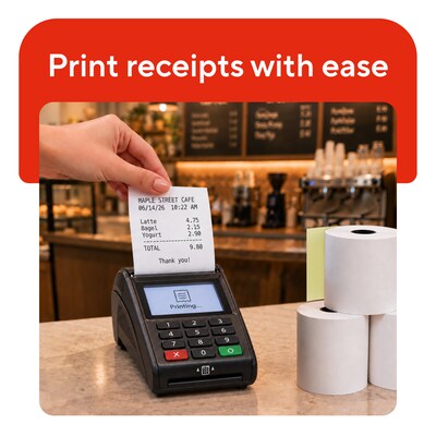 Staples Financial POS Register Rolls 2-Ply Carbonless 3 x 90 Ft Receipt Paper