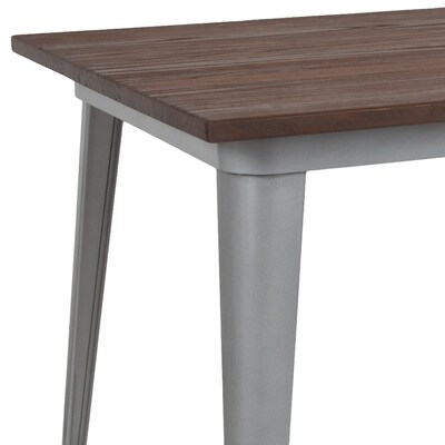 Flash Furniture Metal/Wood Restaurant Dining Table, 30.5"H, Silver (CH6101029M1SIL)