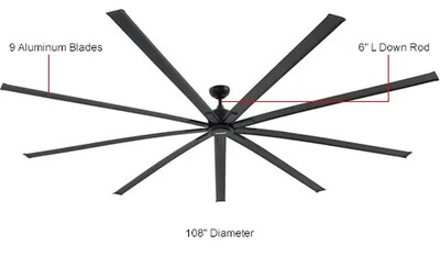 Global Industrial 108" Industrial Ceiling Fan, 6-Speed, Black (293049)