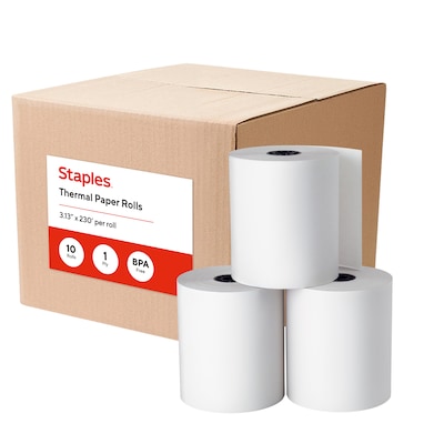 Staples Thermal Cash Register/POS Rolls, 1-Ply, 3 1/8 x 230, 10/Pack (18229/21265)