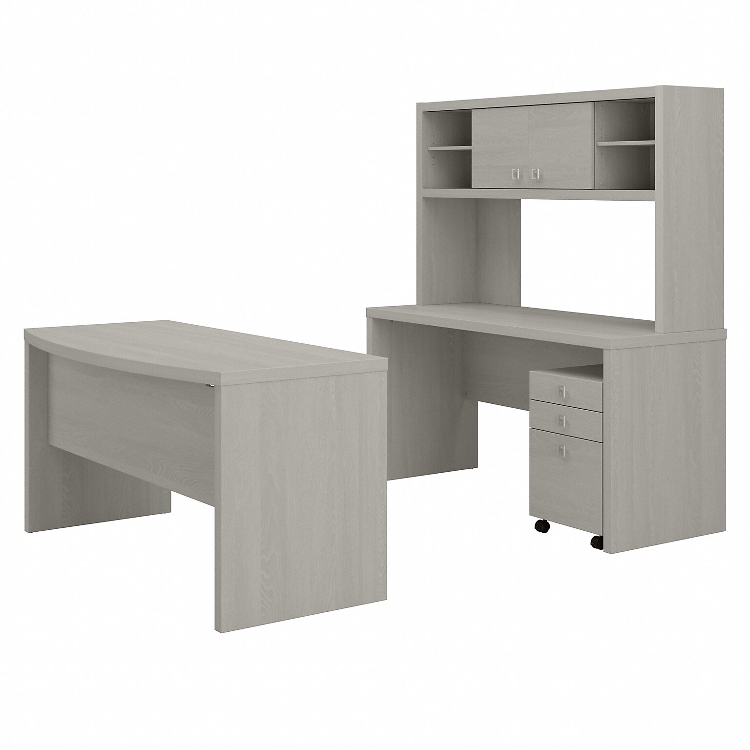 Bush Business Furniture Echo Bow Front Desk, Credenza with Hutch and Mobile File Cabinet, Gray Sand (ECH036GS)