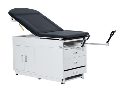 Viva Comfort Adjustable Exam Table with Stirrups & Storage, 500 lbs. Capacity, Black (ADI996-09-SSU2-BLK-MK)
