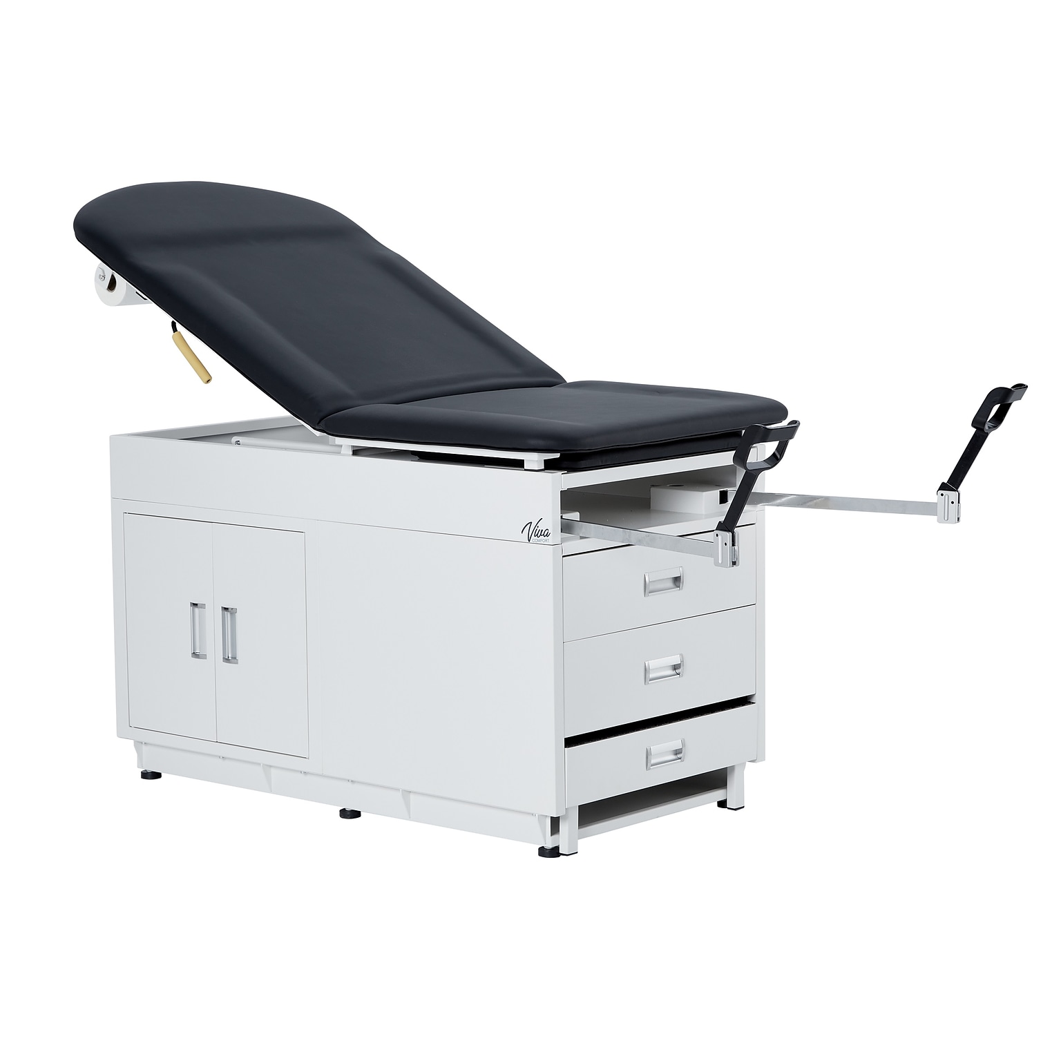 Viva Comfort Adjustable Exam Table with Stirrups & Storage, 500 lbs. Capacity, Black (ADI996-09-SSU2-BLK-MK)
