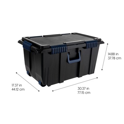 Remington Heavy-Duty Rolling 20 Gal. Storage Container with Latching Lid, Plastic, Black & Blue, 2/Pack (100217)