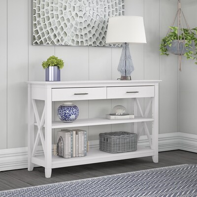 Bush Furniture Key West 47" x 16" Console Table with Drawers and Shelves, Pure White Oak (KWT248WT-03)