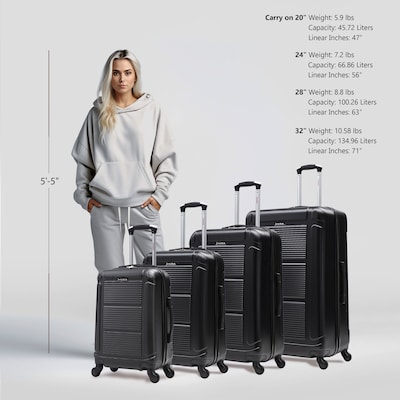 InUSA Pilot 4-Piece Hardside Spinner Luggage Set, TSA Checkpoint Friendly, Coal (IUPILSMLXL-COA)
