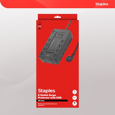 Staples TECH 650VA 8-Outlet Battery Back-Up & Surge Protector Standby UPS, Black (ST62784)