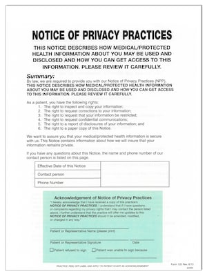Cosco Notice of Privacy Practices with Label, English, 8-Part, 250 Forms/Pack (074045)