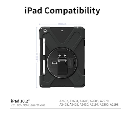 CODi iPad Essentials Bundle: Rugged Case 10.2" Case (9th/ 8th/7th Gen) + Screen Protector, Black (TK0000010)