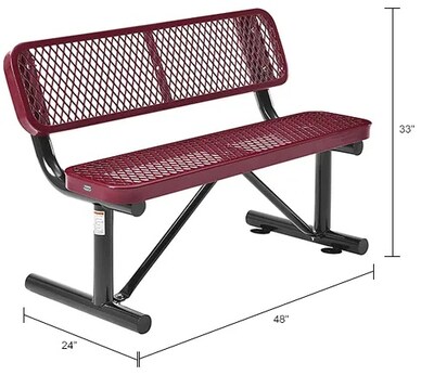 Global Industrial 4' Outdoor Steel Bench w/ Backrest, Expanded Metal, Red (695743RD)