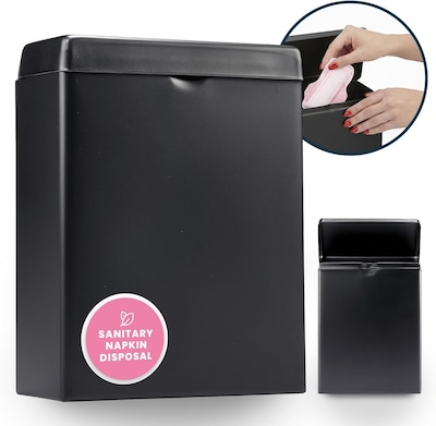 Alpine Industries Stainless Steel Sanitary Napkin Disposal Receptacle, 10" x 3.74", Black (451-SSB-MK)