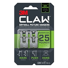 3M CLAW Drywall Picture Hanger with Temporary Spot Marker, Holds  25 lbs., 4 Hangers, 4 Markers/Pack