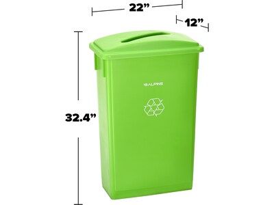Alpine Industries Polypropylene Recycling Bin with Lid and Dolly, 23 Gallon, Lime Green (ALP477-LGRN4-PKD)