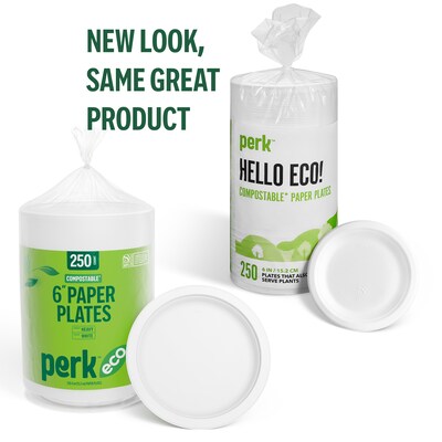 Perk™ Eco Compostable Paper Plates, 6, White, 250/Pack (PK61286)