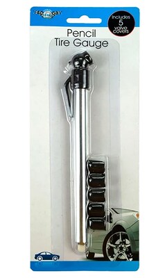 Pencil Tire Gauge with Valve Covers