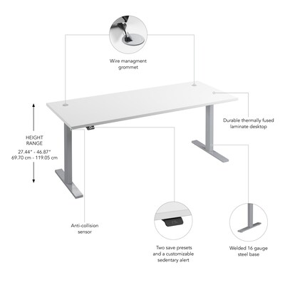 Bush Business Furniture Move 60 Series 72"W Electric Height Adjustable Standing Desk, White (M6S7230WHSK)