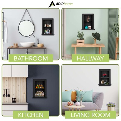 AdirHome 1-Shelf Wood Bathroom Recessed Wall Shelf, 19" x 12.75" x 4.75", Black, 2/Pack (515-01-BLK-2PK)