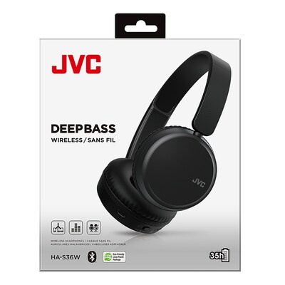 JVC Wireless On-Ear Foldable Headphones, Bluetooth, Black (JVCHAS36WB)