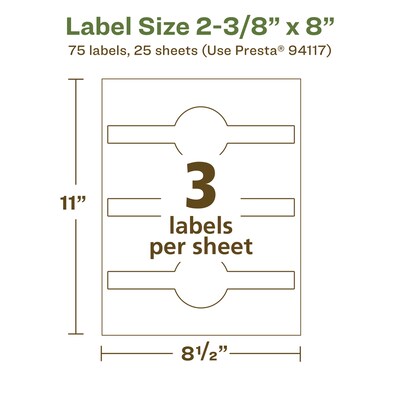 Avery EcoFriendly Laser/Inkjet Decorative Edge Multipurpose Labels, 2-3/8" x 8", White, 75/Pack (94117)