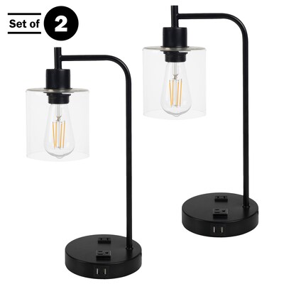 Lavish Home 16.14" LED Table Lamp with USB Ports, Black, 2/Set (72-LMPDKIND-1B-2)