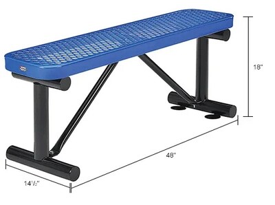 Global Industrial 4' Outdoor Steel Flat Bench, Expanded Metal, Blue (695741BL)