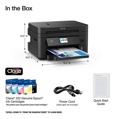 Epson WorkForce WF-2960 Wireless Color Inkjet Printer, All-In-One, Print, Scan, Copy, Fax (9472538)