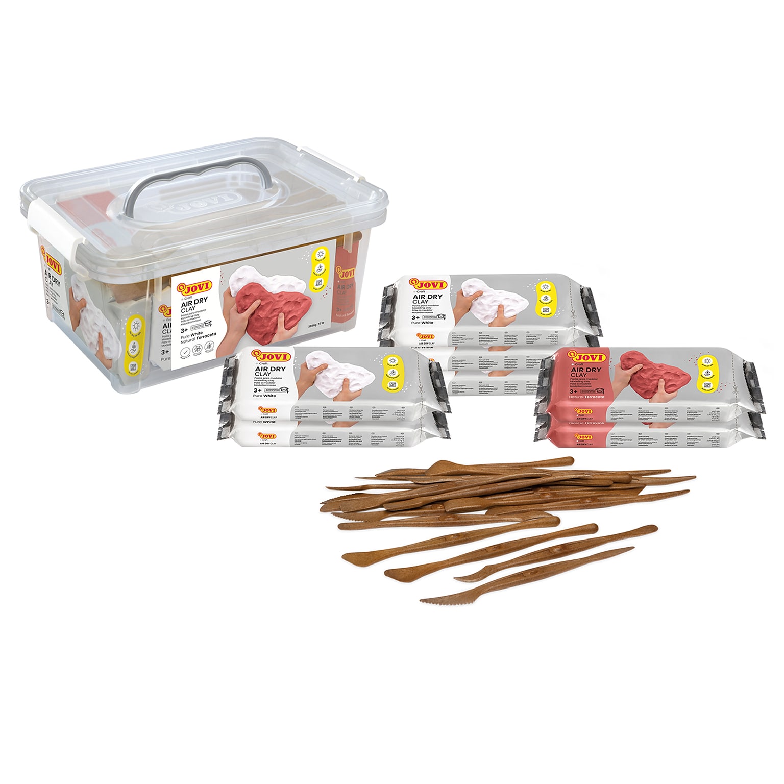 JOVI Air Dry Clay School Pack, 7 Bars 1.1 Lb & 20 Spatulas (JOV80)