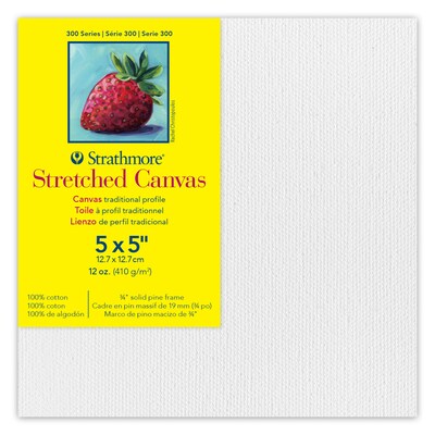 Strathmore 300 Series Primed Traditional Stretched Canvas, 5x5 inch, Pack of 3 (STT31305-3)