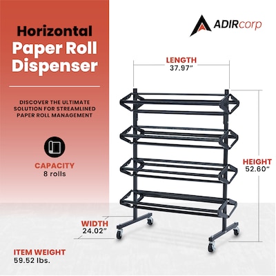 AdirKids 8 Roll Horizontal Craft & Butcher Paper Dispenser with Cutter, 52.6 x 24.02 x 37.97, Black (ADIKI300-02-MK)