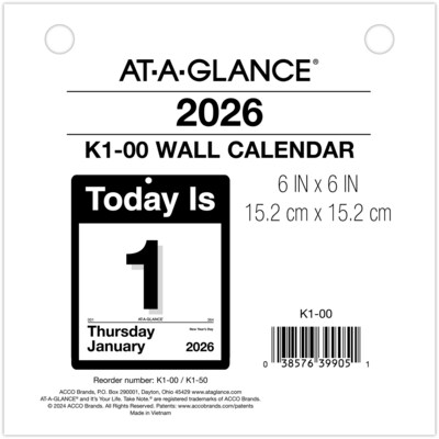 2026 AT-A-GLANCE Today Is 6 x 6 Daily Calendar Refill Pages, White/Black (K1-50-26)