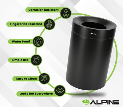 Alpine Industries Stainless Steel Trash Can, 50 Gallon, Black (ALP475-50-BLK)