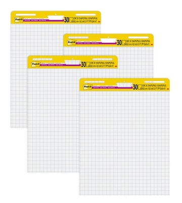 Post-it Super Sticky Wall Easel Pad, 25 x 30, Grid Lined, 30 Sheets/Pad, 4 Pads/Pack (560VAD4PK)