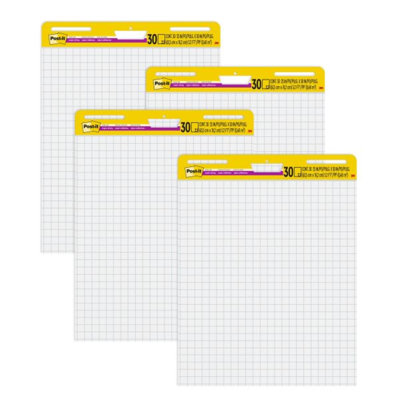 Post-it Super Sticky Wall Easel Pad, 25 x 30, Grid Lined, 30 Sheets/Pad, 4 Pads/Pack (560VAD4PK)