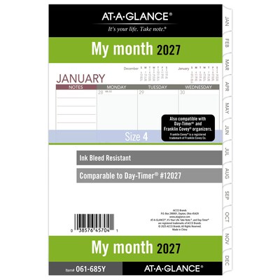 2027 AT-A-GLANCE 5.5 x 8.5 Monthly Planner Refill Pages, White/Gray (061-685Y-27)