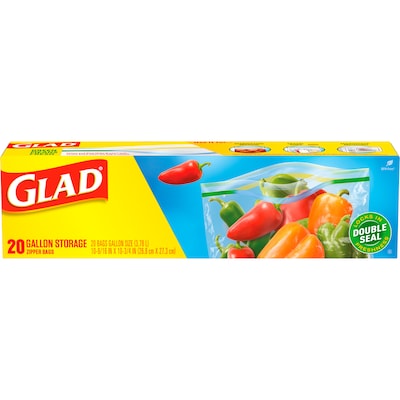Glad Zipper Food Storage Bags, Gallon, 20 Bags/Box (55050)