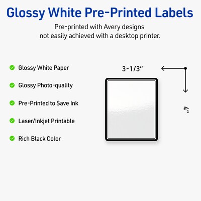 Avery Laser/Inkjet Rectangle Multipurpose Labels, 4 x 3-1/3, White, 40/Pack (S00-DM0)