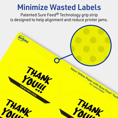 Avery Laser/Inkjet Oval Multipurpose Labels, 2" x 3-1/3", Neon Yellow, 640/Box (94056)