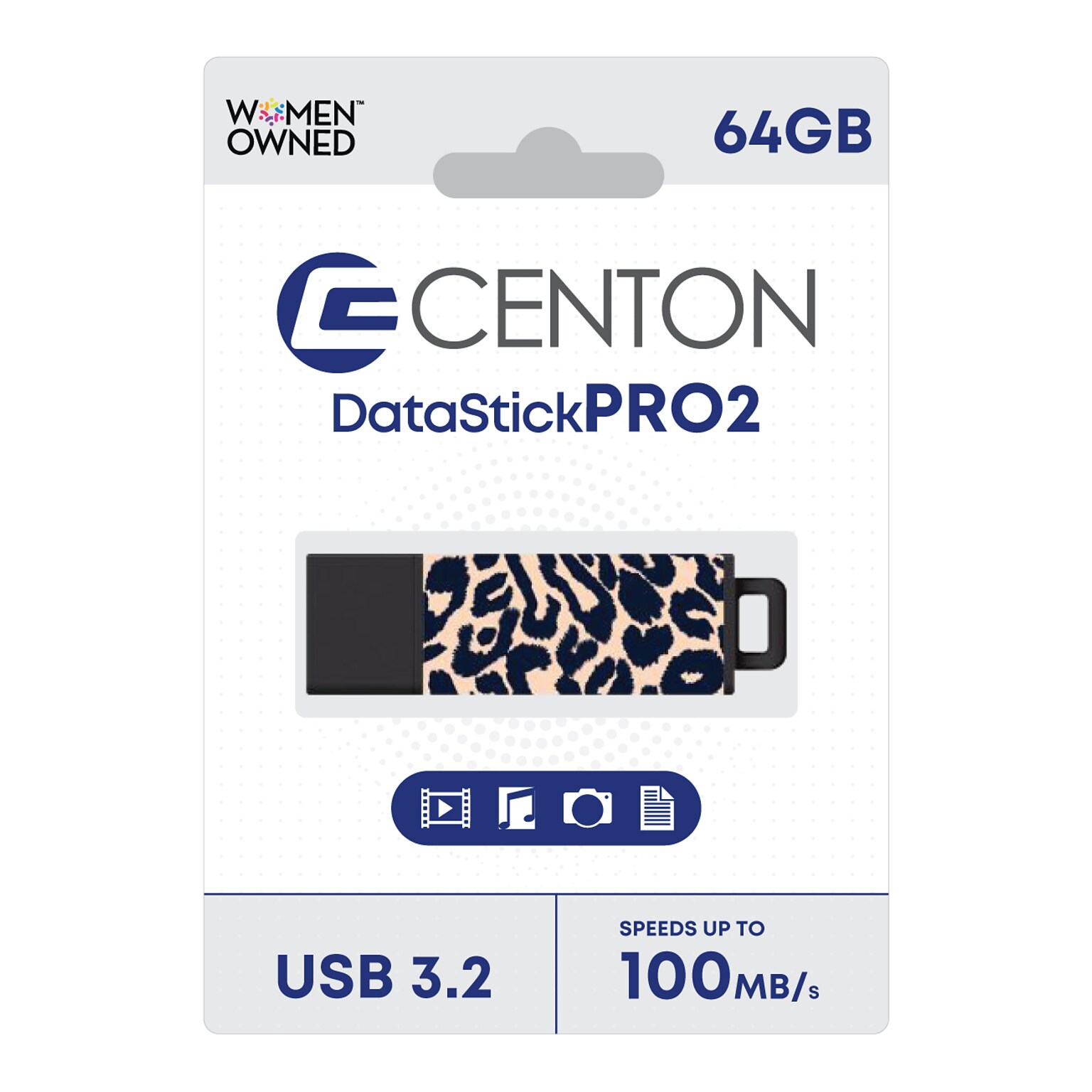 Centon DataStick Pro2 64GB USB 3.2 Type A Flash Drive, Leopard (C1U3T254B64G.25)