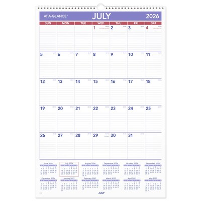 2026-2027 AT-A-GLANCE 15.5 x 22.75 Academic Monthly Wall Calendar, Purple/Red (AY3-28-27)
