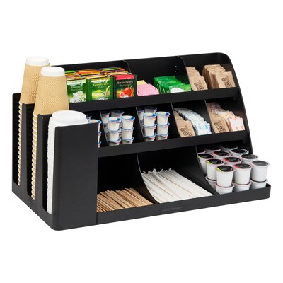 Mind Reader 14 Compartment Plastic Cup and Condiments Countertop Organizer, Black (COMORG2-BLK)