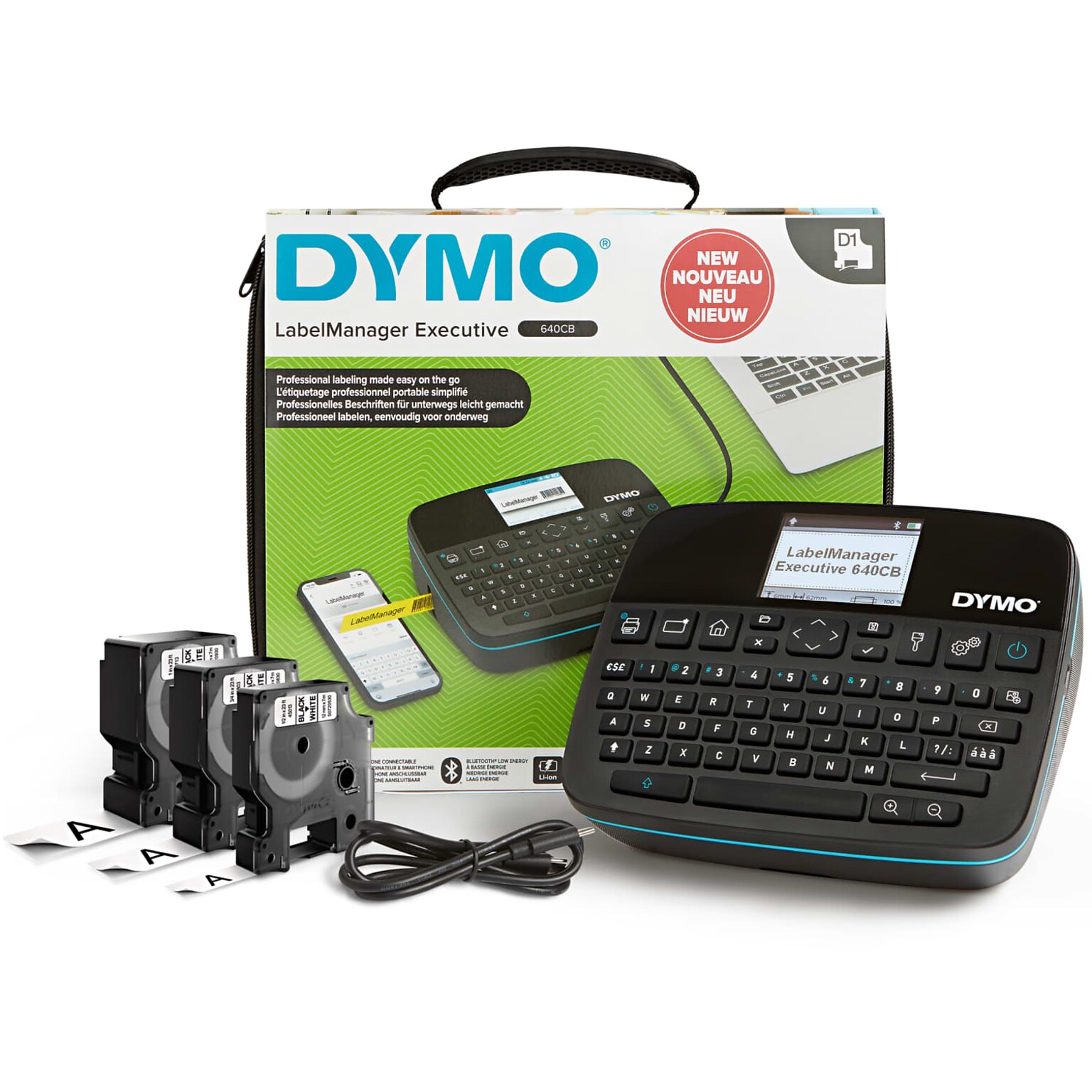 DYMO LabelManager Executive 640 CB Portable Label Printer Kit with Carry Case and 3 Label Cassettes, (2202121)